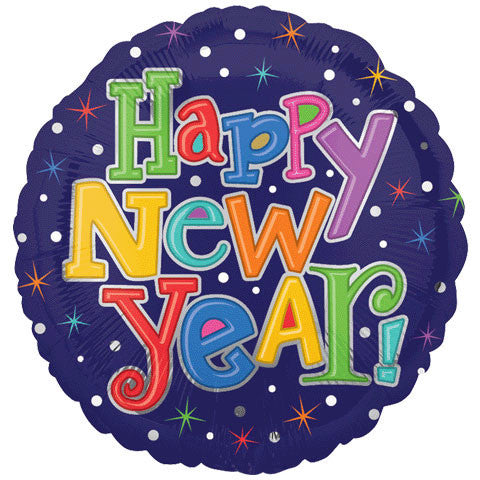 18" Multi-color New Year Foil Balloon
