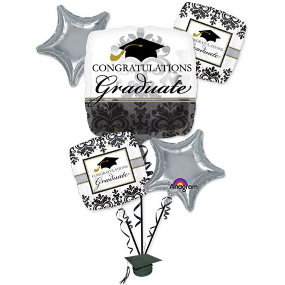 Black & White Grad Bouquet of Balloons (5pc)
