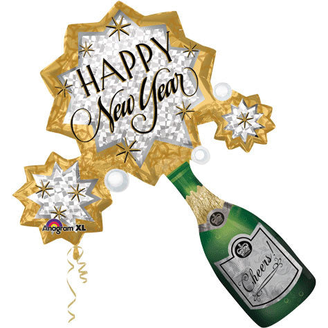 New Year Champagne Burst Super Shape Foil Balloon