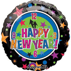 18" Happy New Year Clock Foil Balloon
