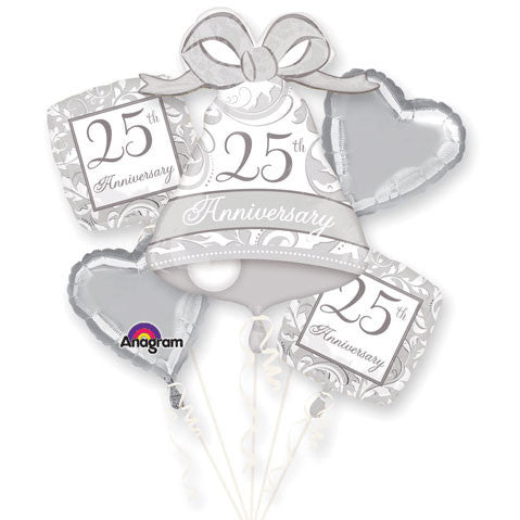 Silver Scroll 25th Anniversary Bouquet of Balloons (5pc)