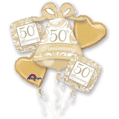 Gold Scroll 50th Anniversary Bouquet of Balloons (5pc)