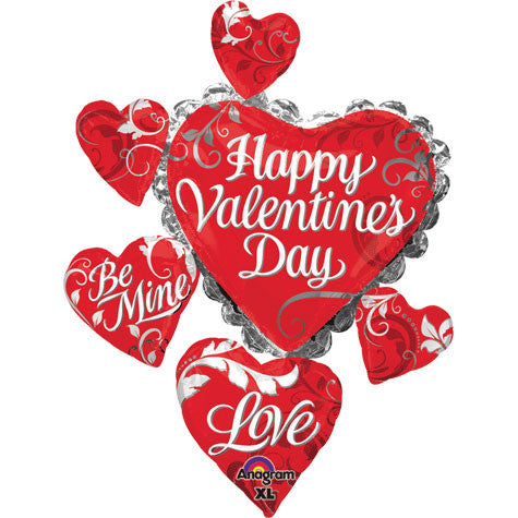 Valentine's Day Swirl Heart Cluster Super Shape Foil Balloon