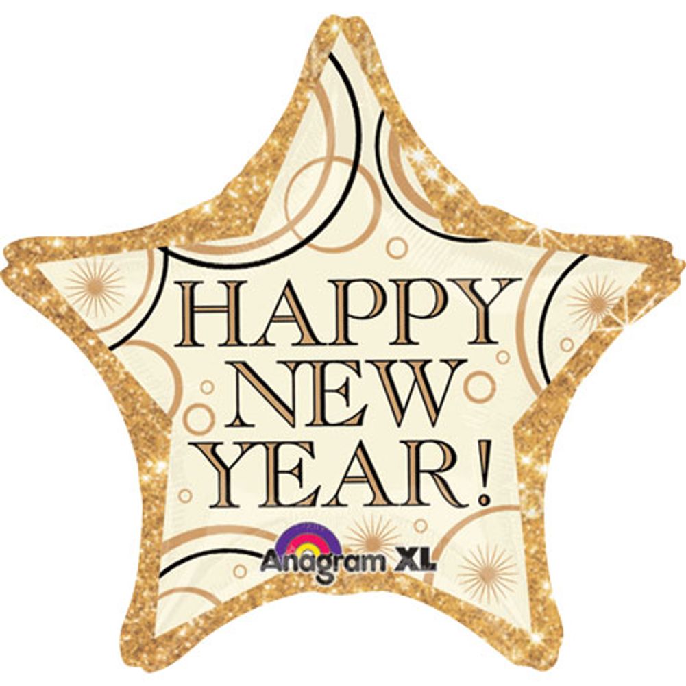 19" New Year Gold Star Shape Foil Balloon