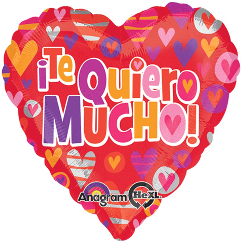 18" Te Quiero Mucho Hearts Foil Balloon
