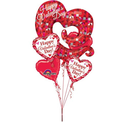 Valentine's Swirly Open Heart Bouquet of Balloons (5pc)