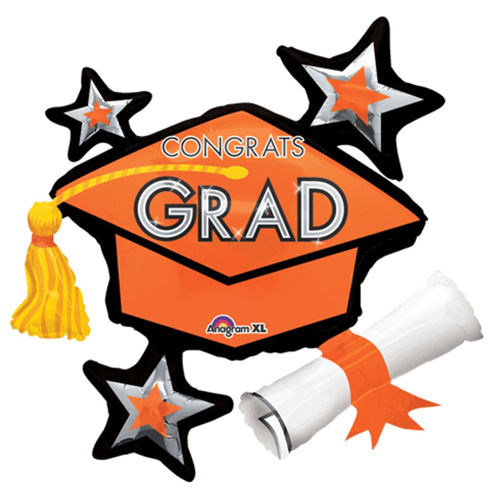 CONGRATS GRAD ORANGE CLUSTER SUPER SHAPE