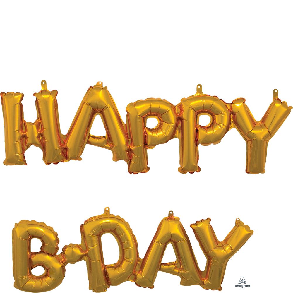 Happy B-Day Phrase Block Gold Foil Balloon (1ct)