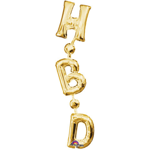 Block Phrase "H.B.D." Vertical Gold Foil Balloon (1ct)