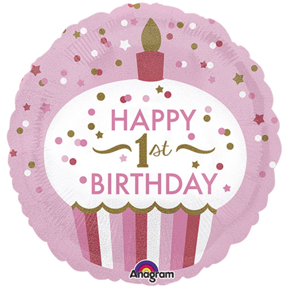 18" 1ST BIRTHDAY CUPCAKE GIRL HOLOGRPAHIC