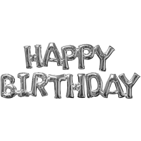 Block Phrase "Happy Birthday" Silver Foil Balloon (1ct)