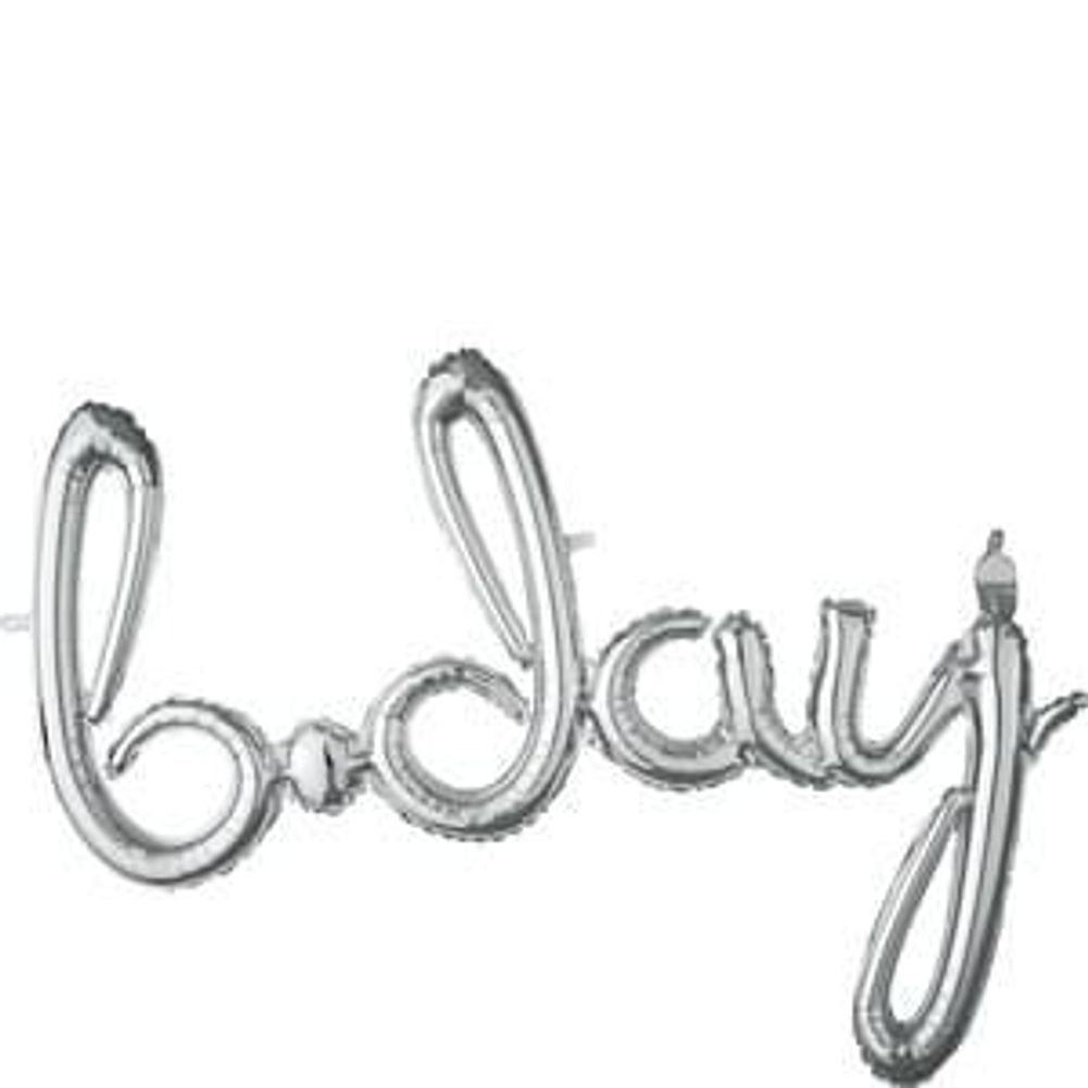Script Phrase Ã¢â‚¬Å“B-dayÃ¢â‚¬Â Silver Foil Balloon (1ct)