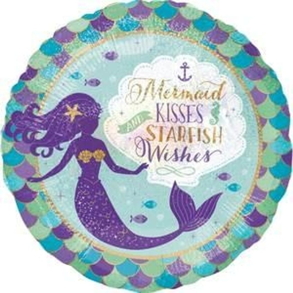 18" MERMAID WISHES & KISSES HOLOGRAPHIC