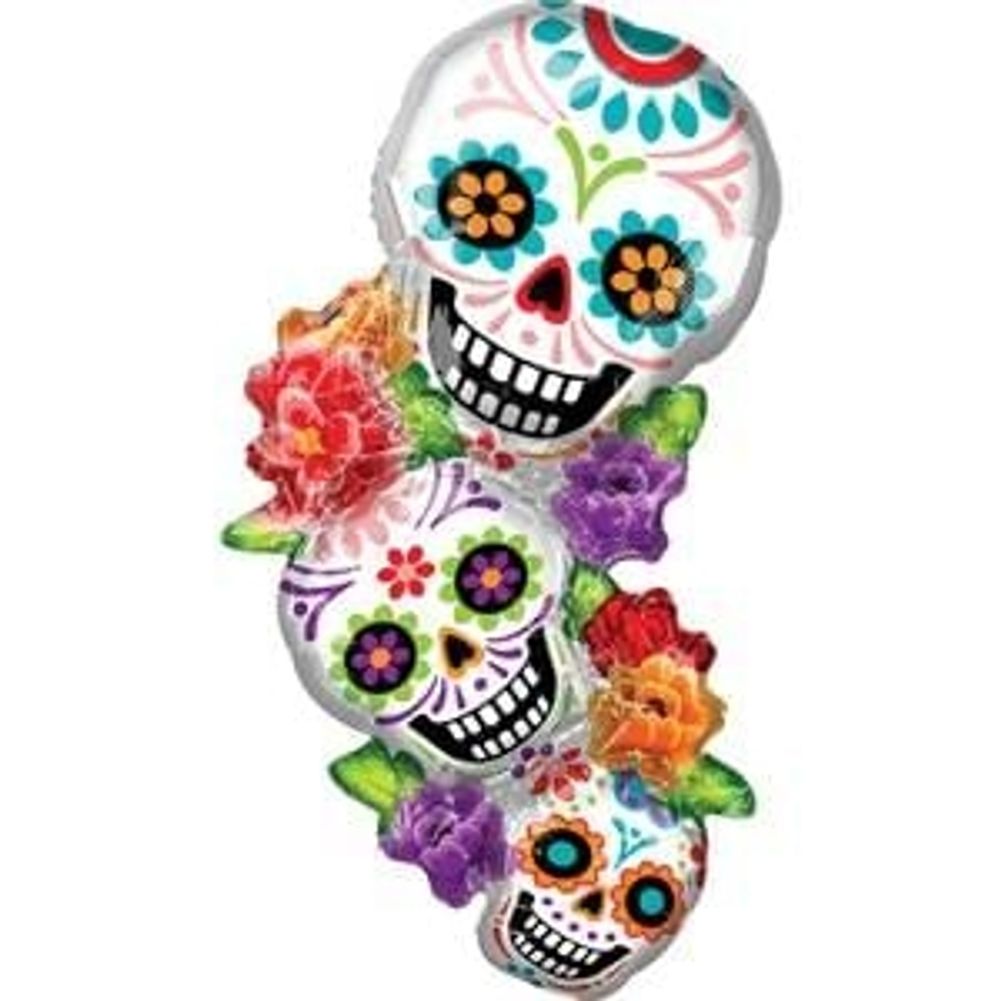 38" Stacking Sugar Skulls Super Shape Foil Balloon