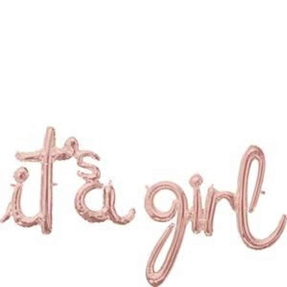 Script Phrase "It's A Girl" Rose Gold Foil Balloon (1ct)