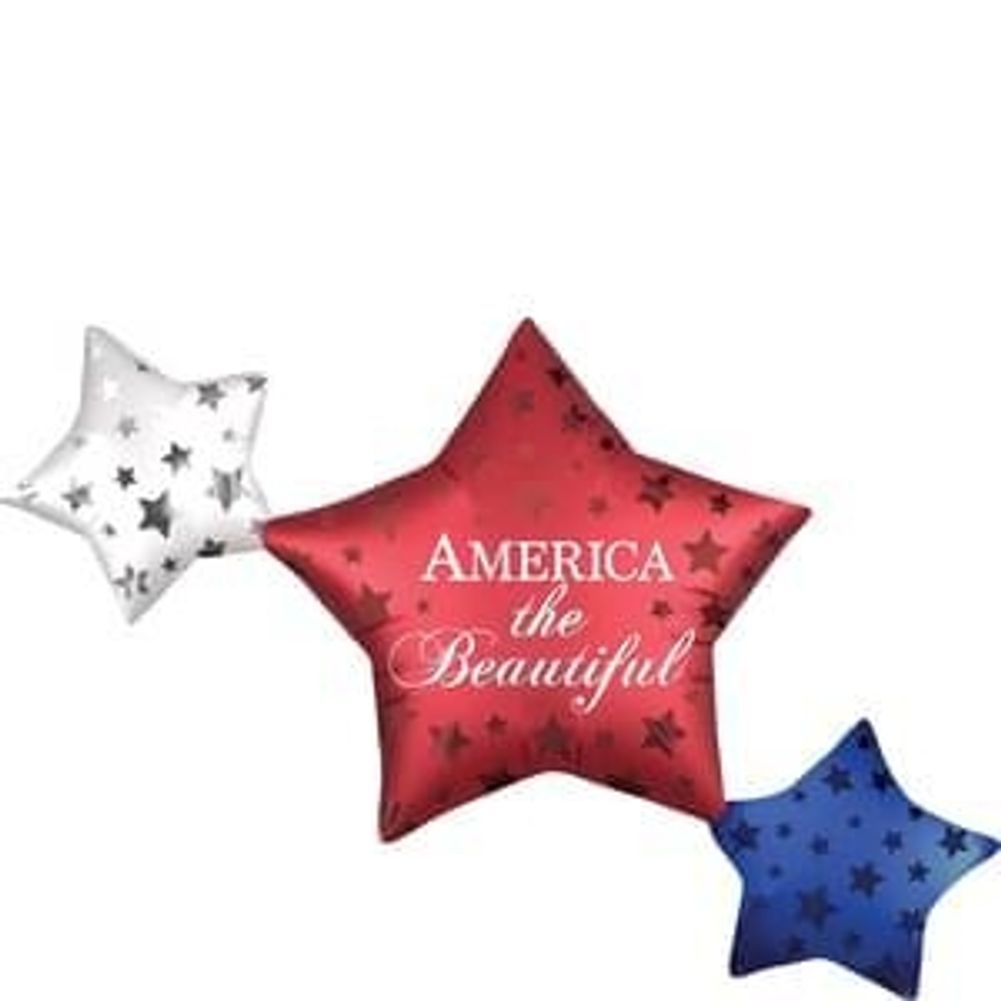 Satin Infused Patriotic Star Trio Super Shape Foil Balloon
