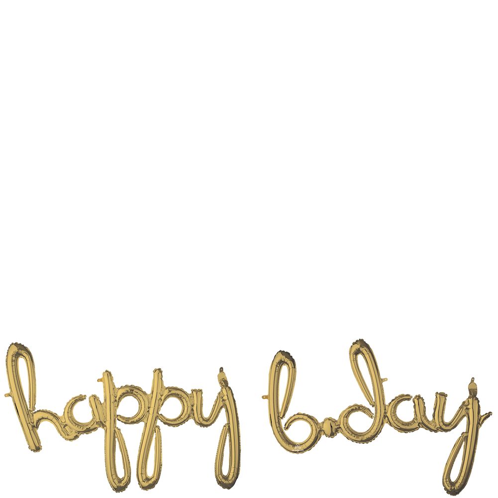 Script Phrase "Happy B-Day" White Gold Foil Balloon (1ct)