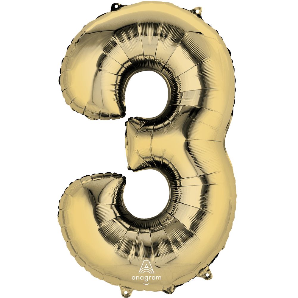 34" Number 3 White Gold Foil Balloon (1ct)