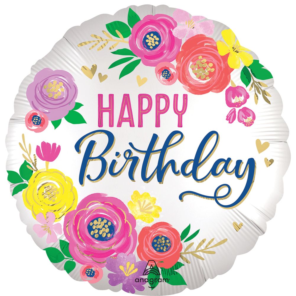 Artful Floral Birthday 18" Foil Balloon (1ct)