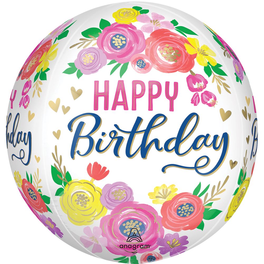 Artful Floral Birthday Orbz Balloon (1ct)