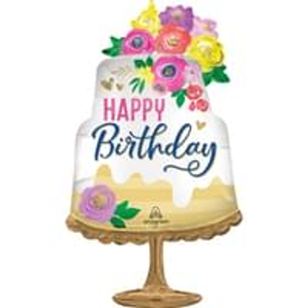 Artful Floral Birthday Super Shape Foil Balloon (1ct)