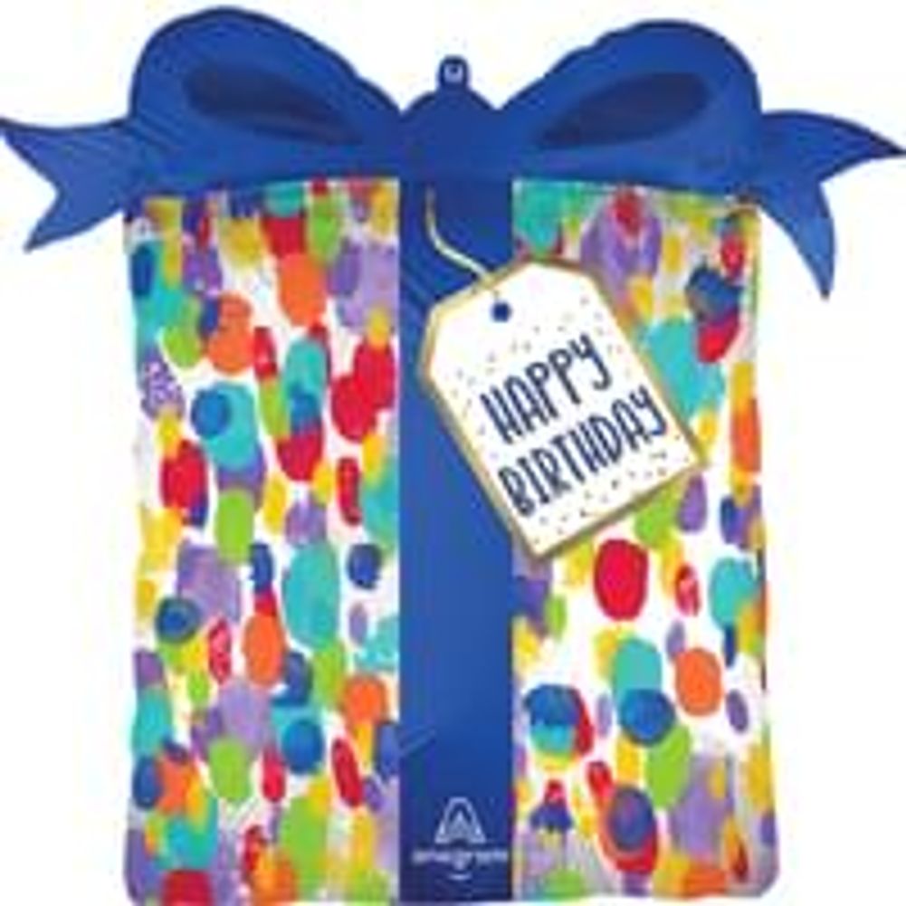 Painted Dots Birthday Present Super Shape Foil Balloon (1ct)