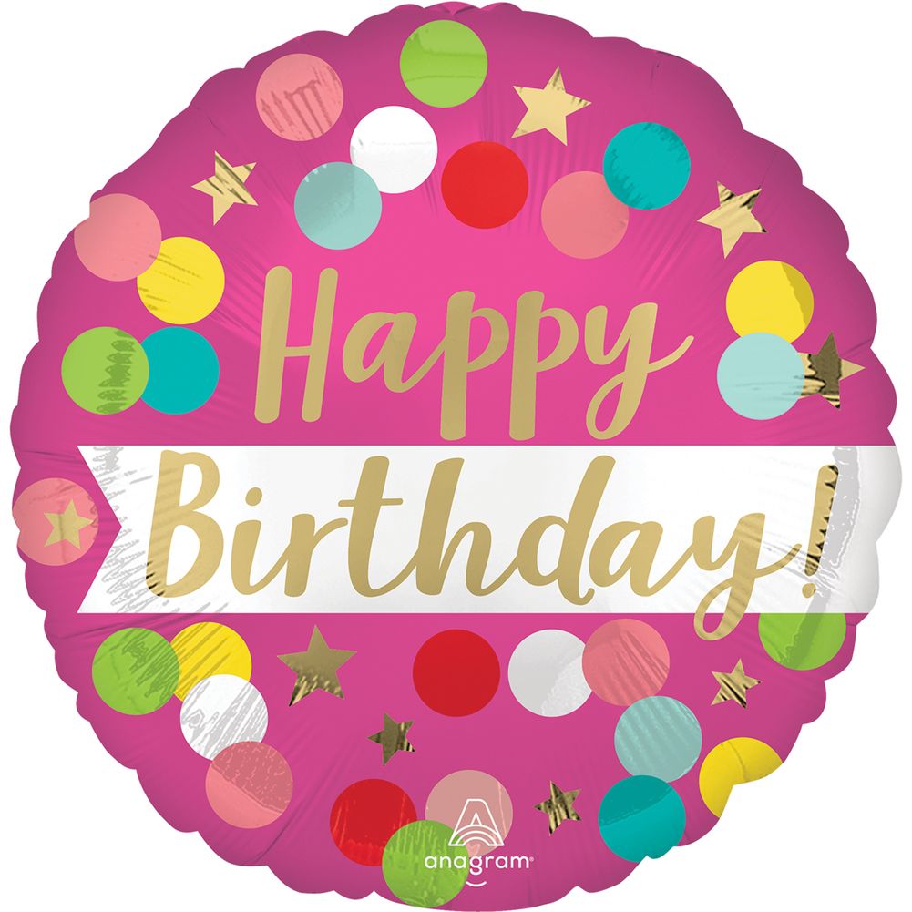 Happy Birthday Pink Confetti 18" Foil Balloon (1ct)