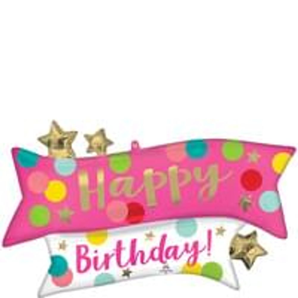 Happy Birthday Pink Confetti Super Shape Foil Balloon (1ct)