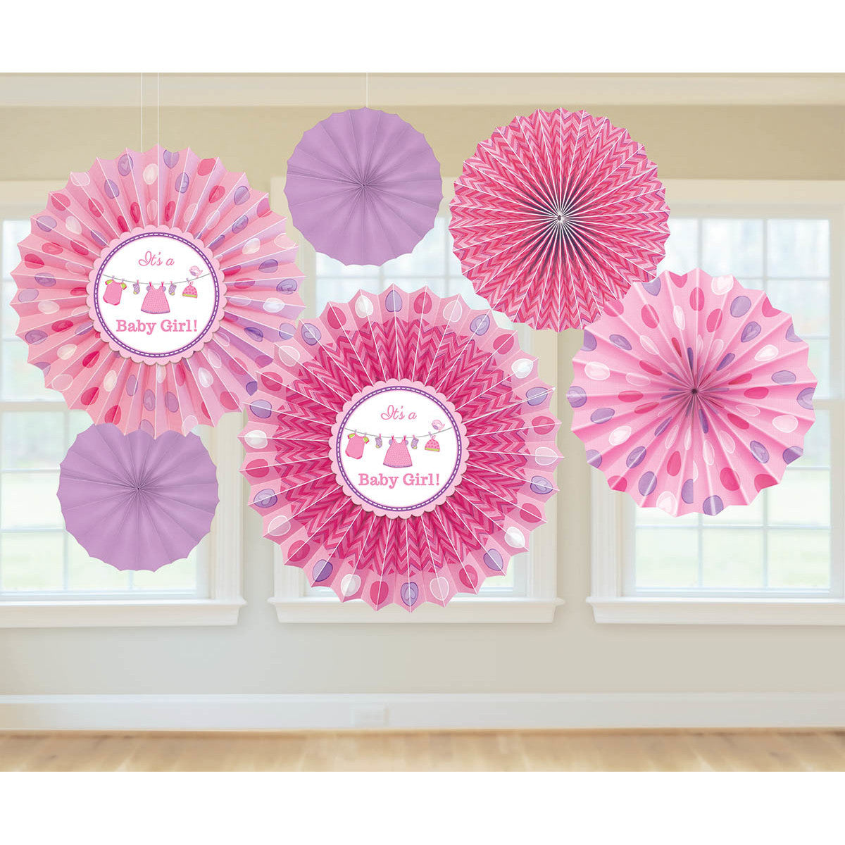 Shower With Love Girl Paper Hanging Fans (6ct)