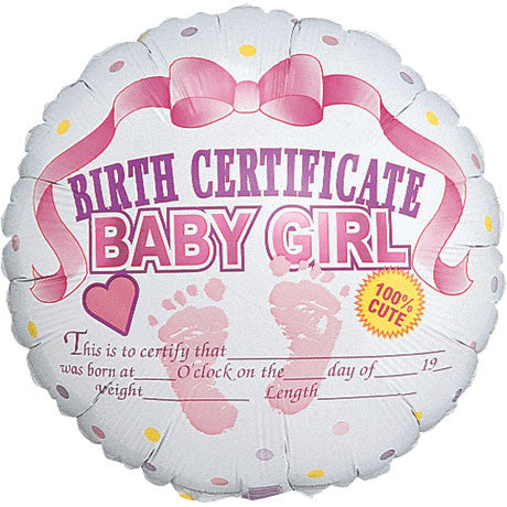 18" Baby Girl Certificate