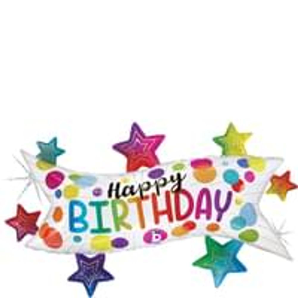 Birthday Banner Stars Super Shape Glitter Holographic Balloon (1ct)