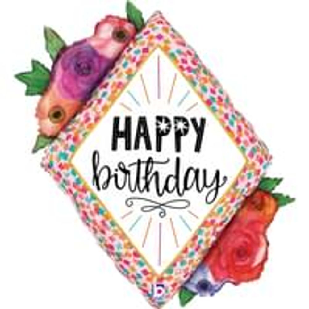 Birthday Pink Confetti Diamond Diamond Super Shape 28" Foil Balloon (1ct)