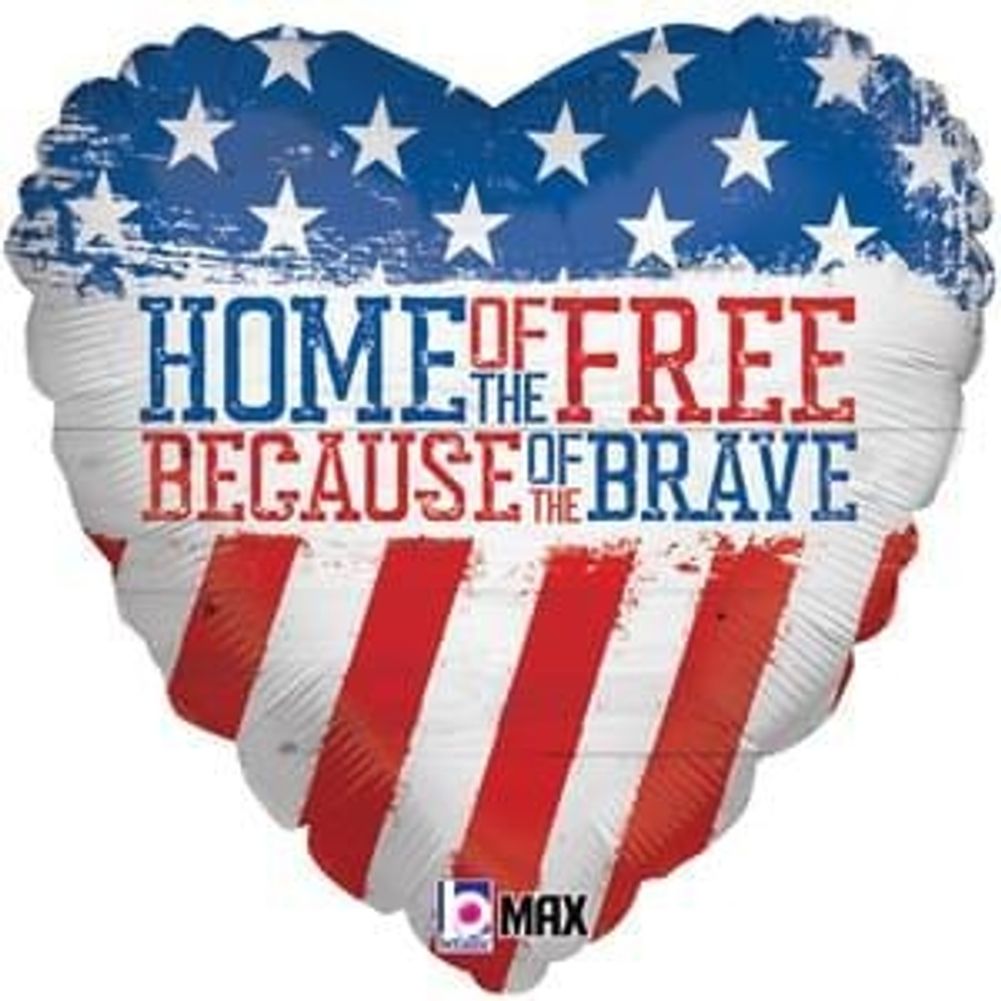 18" Patriotic Home of The Free Heart Shaped Foil Balloon