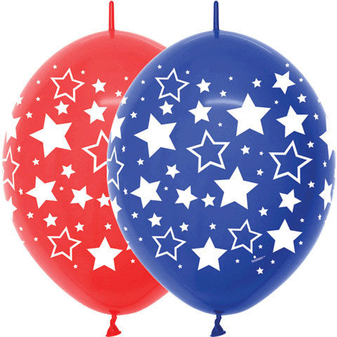 Sempertex 12" Patriotic Bold Stars All Over Link-o-Loon Latex Balloons (50ct)