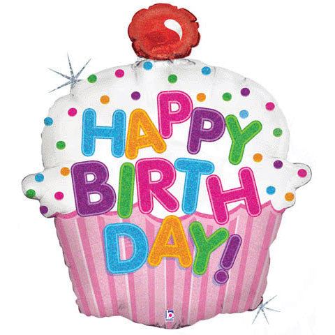 31" Happy Birthday Cupcake Holographic Shape