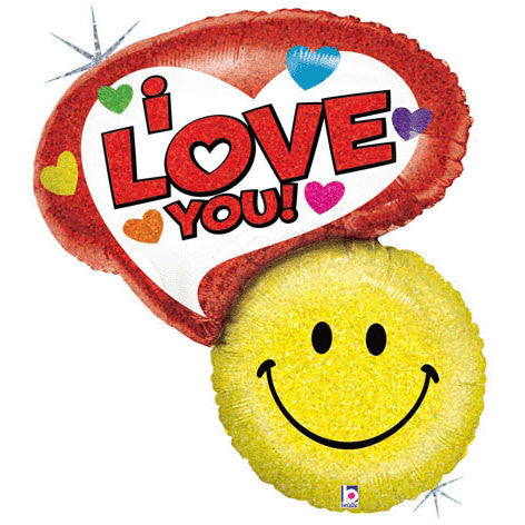 34" Smiley Says I Love You Holographic Helium Shape