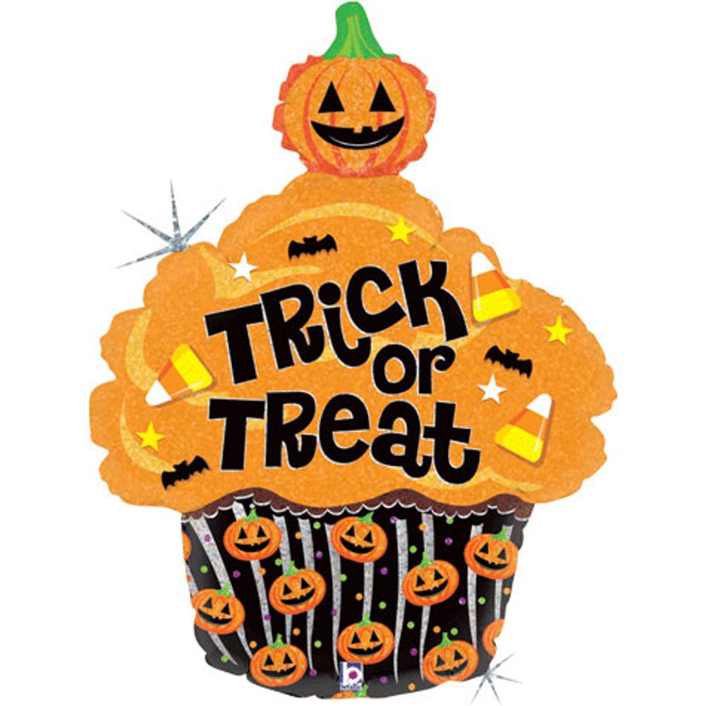 32" Trick Or Treat Cupcake Holographic Helium Shape