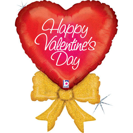 30" Valentine Heart Bow Holographic Helium Shape