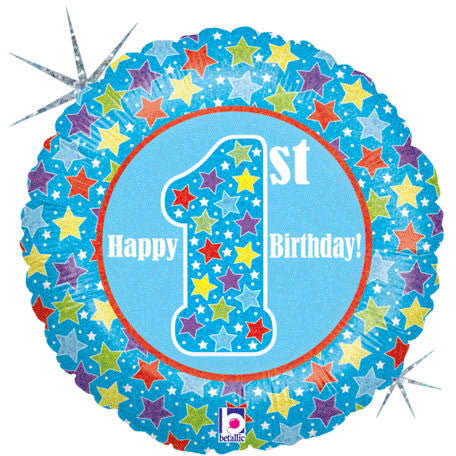 18" First Birthday Boy Holographic