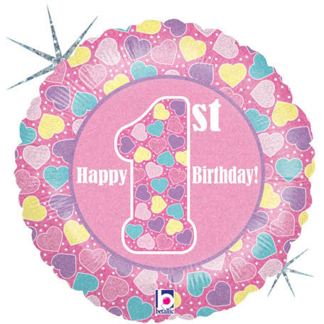 18" First Birthday Girl Holographic