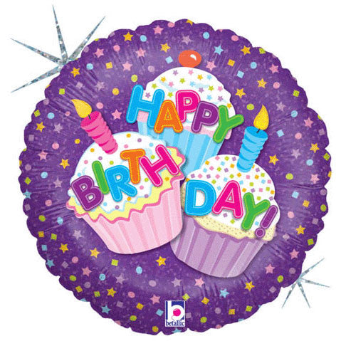 18" Happy Birthday Cupcake Holographic
