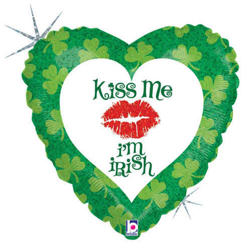 18" Kiss Me I'm Irish Holographic Foil Balloon