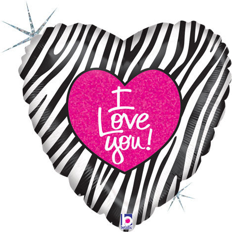18" I Love You Zebra Print Holographic