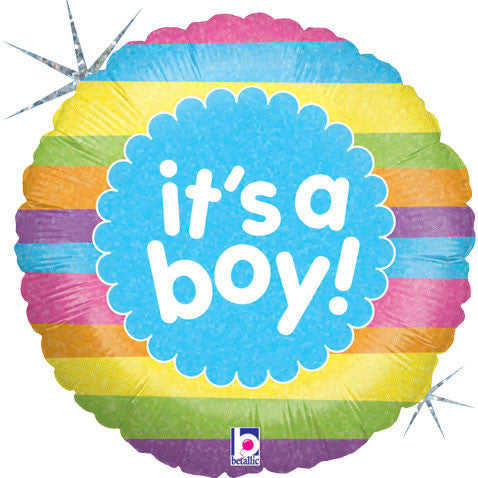 18" It's A Boy Rainbow Stripes Holographic