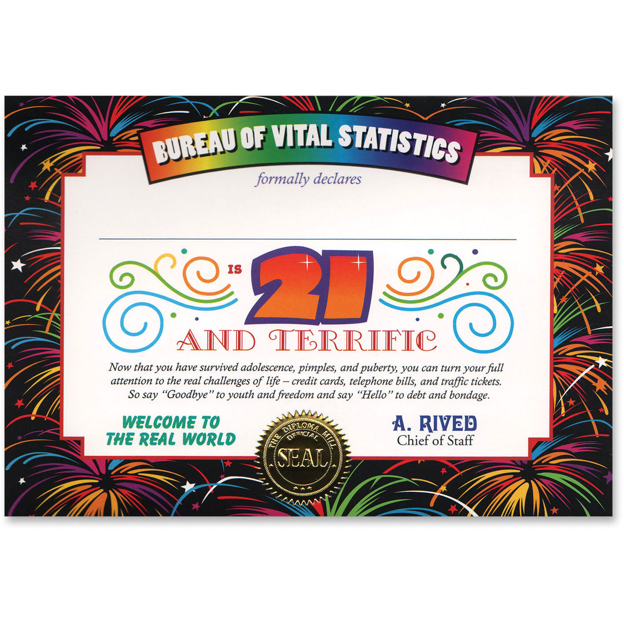 21 & Terrific Certificate Greeting