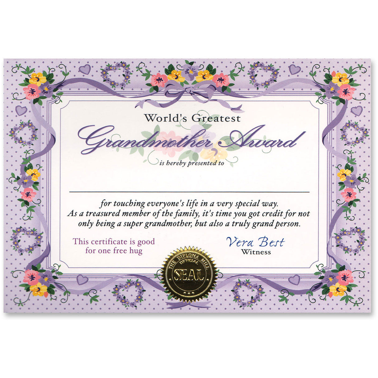 World's Greatest Grandmother Certificate Greeting