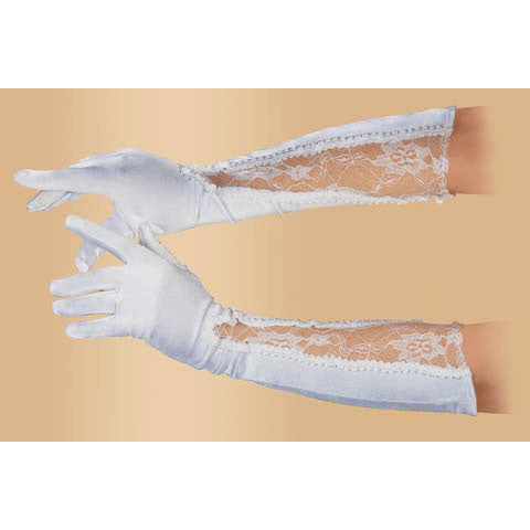 White Satin Gloves With Lace 18"