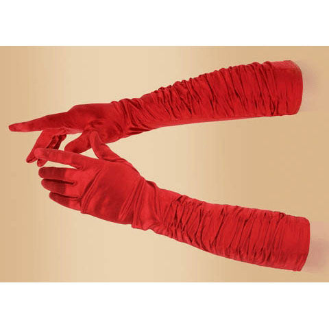 Red Satin Gloves With Gather 18