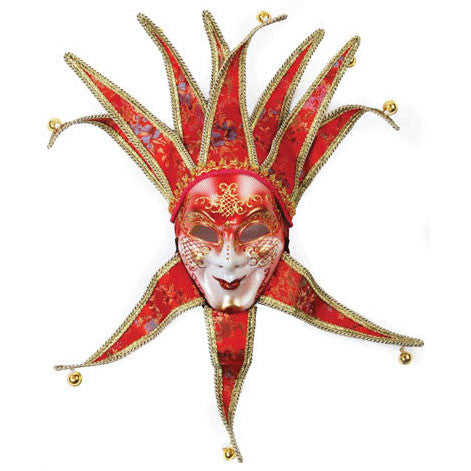 Red Jester Venetian Mask With Bells