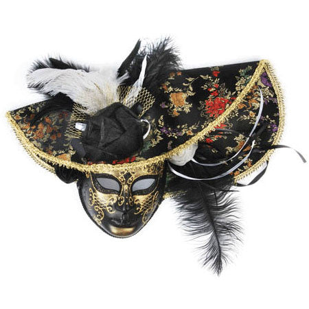 Black Venetian Mask With Hat
